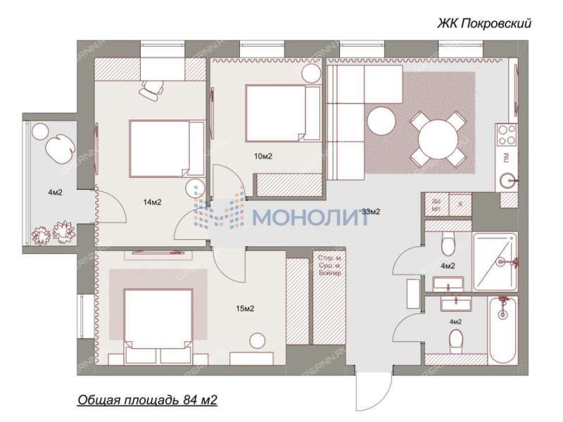 трёхкомнатная квартира на Большой Покровской улице дом 78