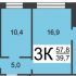 трёхкомнатная квартира на улице Героев Космоса дом 52