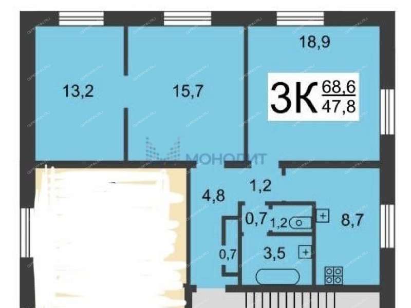трёхкомнатная квартира на улице Генкиной дом 39А/16