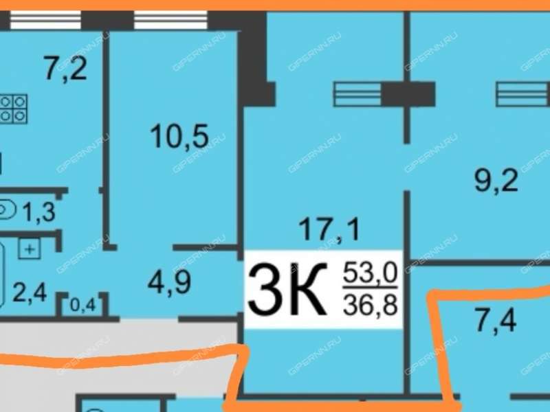 трёхкомнатная квартира на улице Героя Шнитникова дом 14