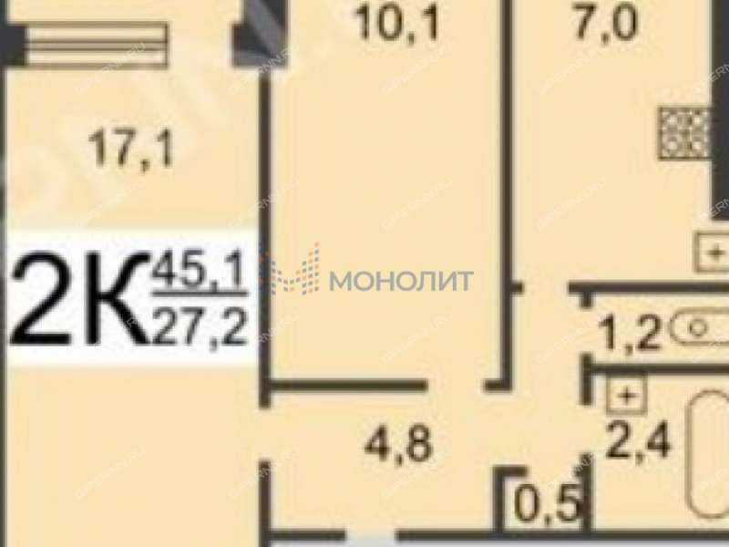 двухкомнатная квартира на улице Бринского дом 4 к1