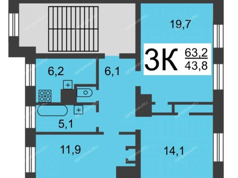 трёхкомнатная квартира на улице Искры дом 43