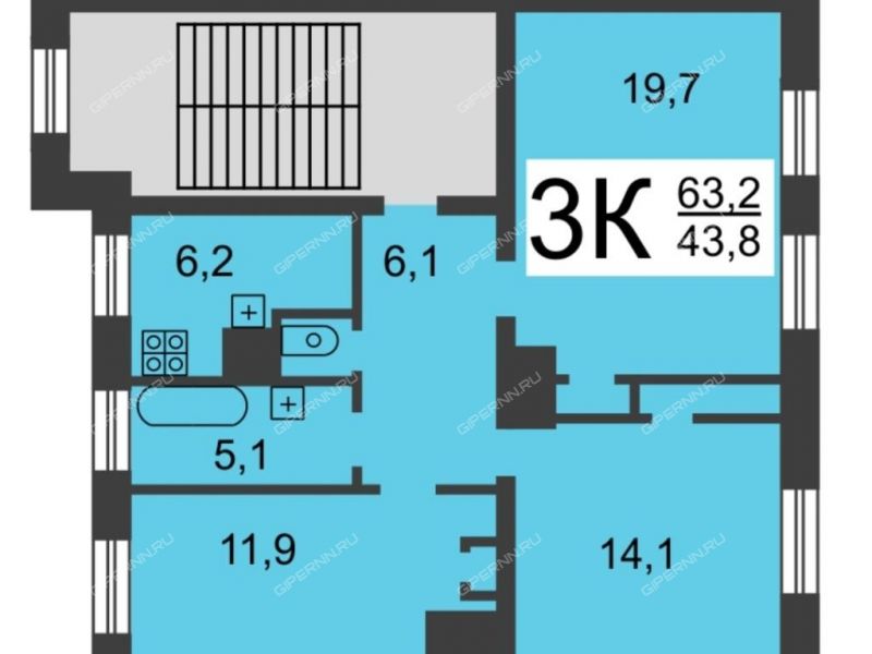 трёхкомнатная квартира на улице Искры дом 43