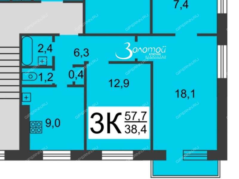 трёхкомнатная квартира на улице Маршала Жукова дом 2