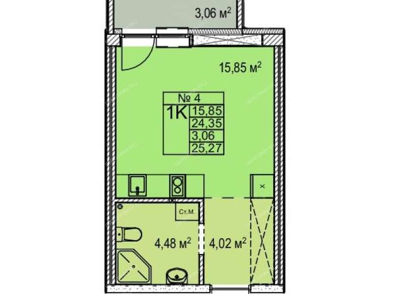 квартира-студия в новостройке в границах улиц Страж Революции, Гвардейцев, 50-летия Победы, Евгения Никонова, 17